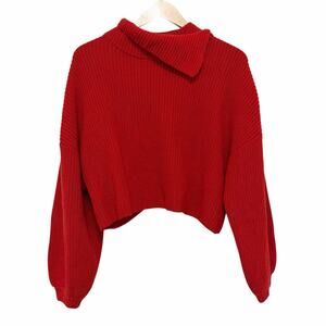 The Sei Red Knit Crossback Ribbed Knit Merino Wool Cashmere Sweater Sz S